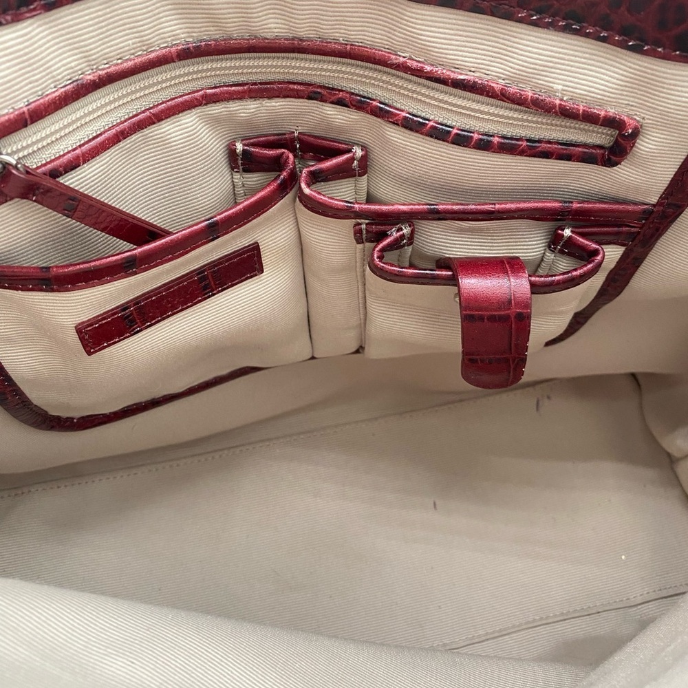 Ann Taylor Red Crocodile-Pattern Shoulder Bag- leather - Picture 8 of 11